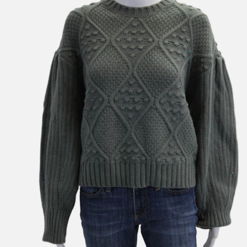 Splendid Cropped Grey / Green Textured Knit Sweater Size M
